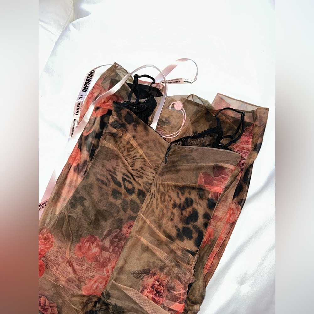House of CB Nalini Brown and Red Floral Mesh Maxi Dress - Picture 11 of 12